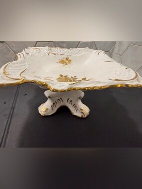 Hammersley & Co. Vintage Golden Glory 3 Pedestal Trinket Tray Swirls Gold Floral